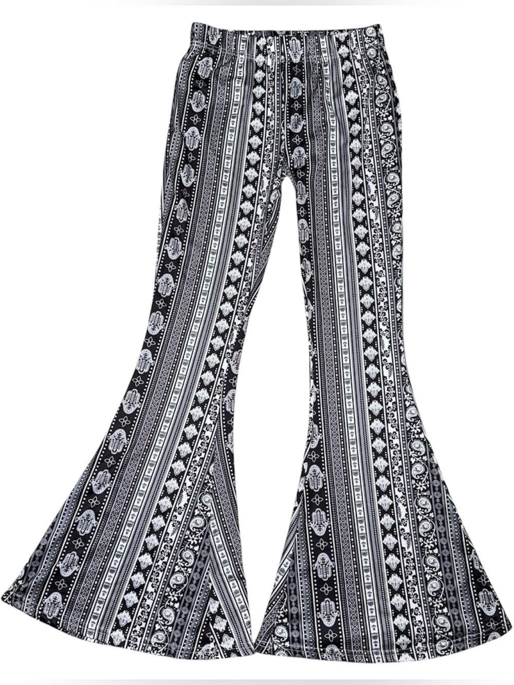 High Waist Gypsy Ethnic Tribal Stretch Palazzo 70s Bell Bottom Flare Pants Small